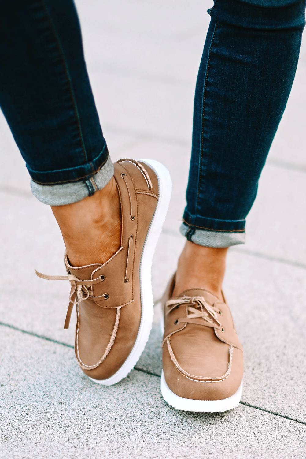 Brown Faux Leather Lace-up Slip-on Sneakers