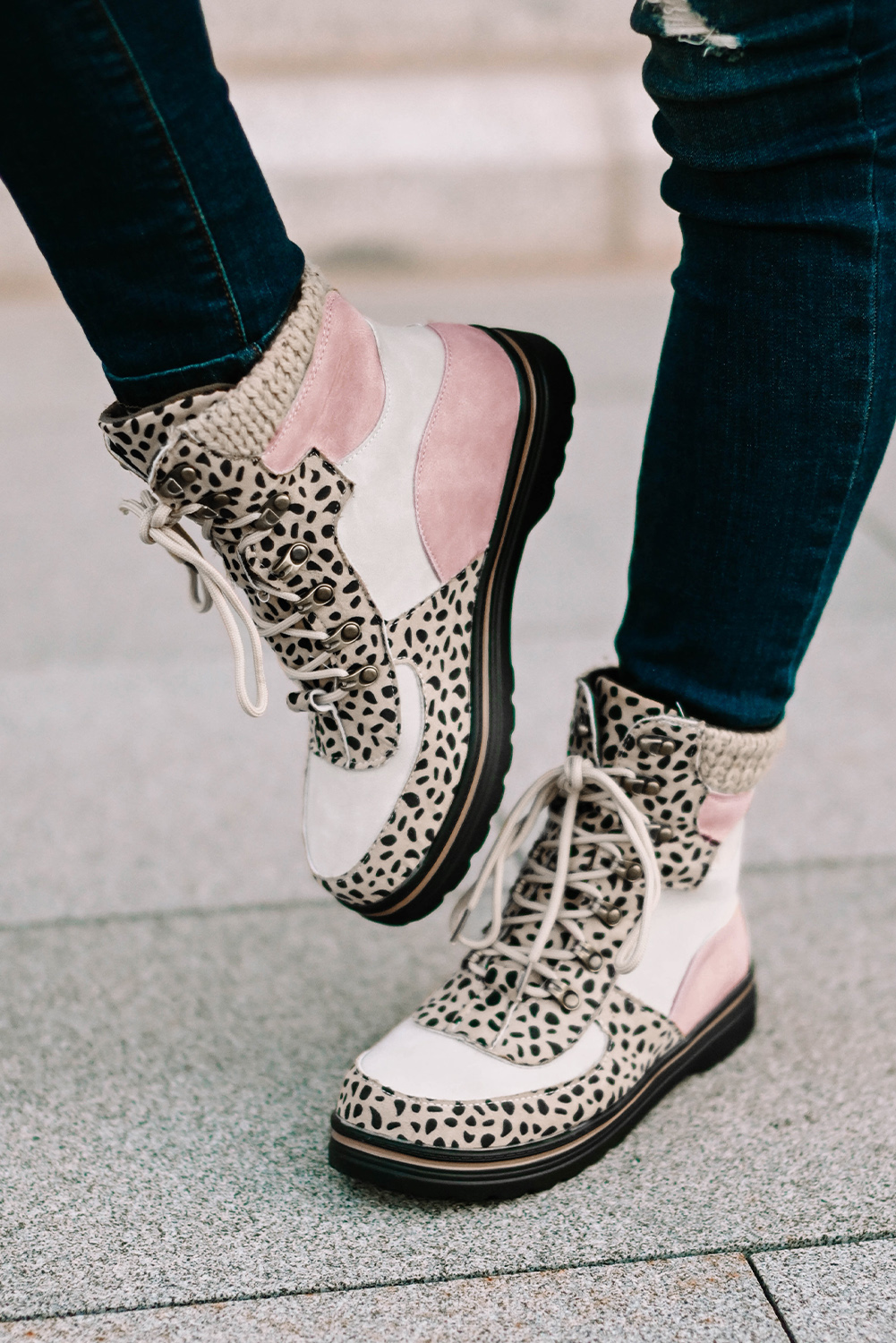 Leopard Color Block Patchwork Hiking Bootie