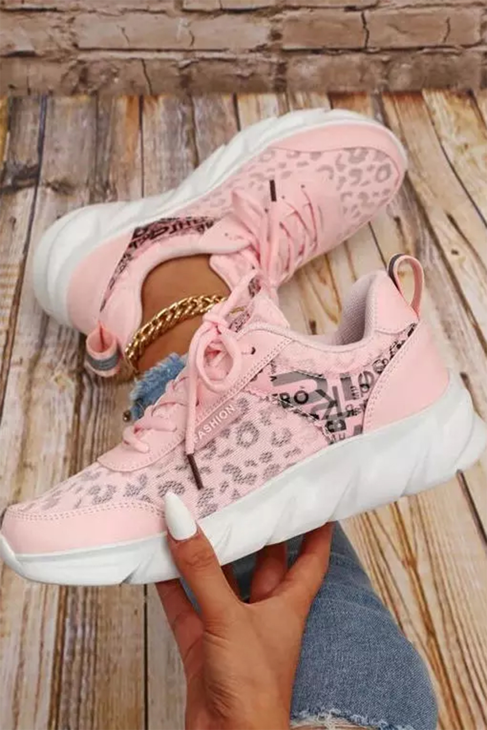 Pink Leopard Mesh Lace up Sneaker Shoes