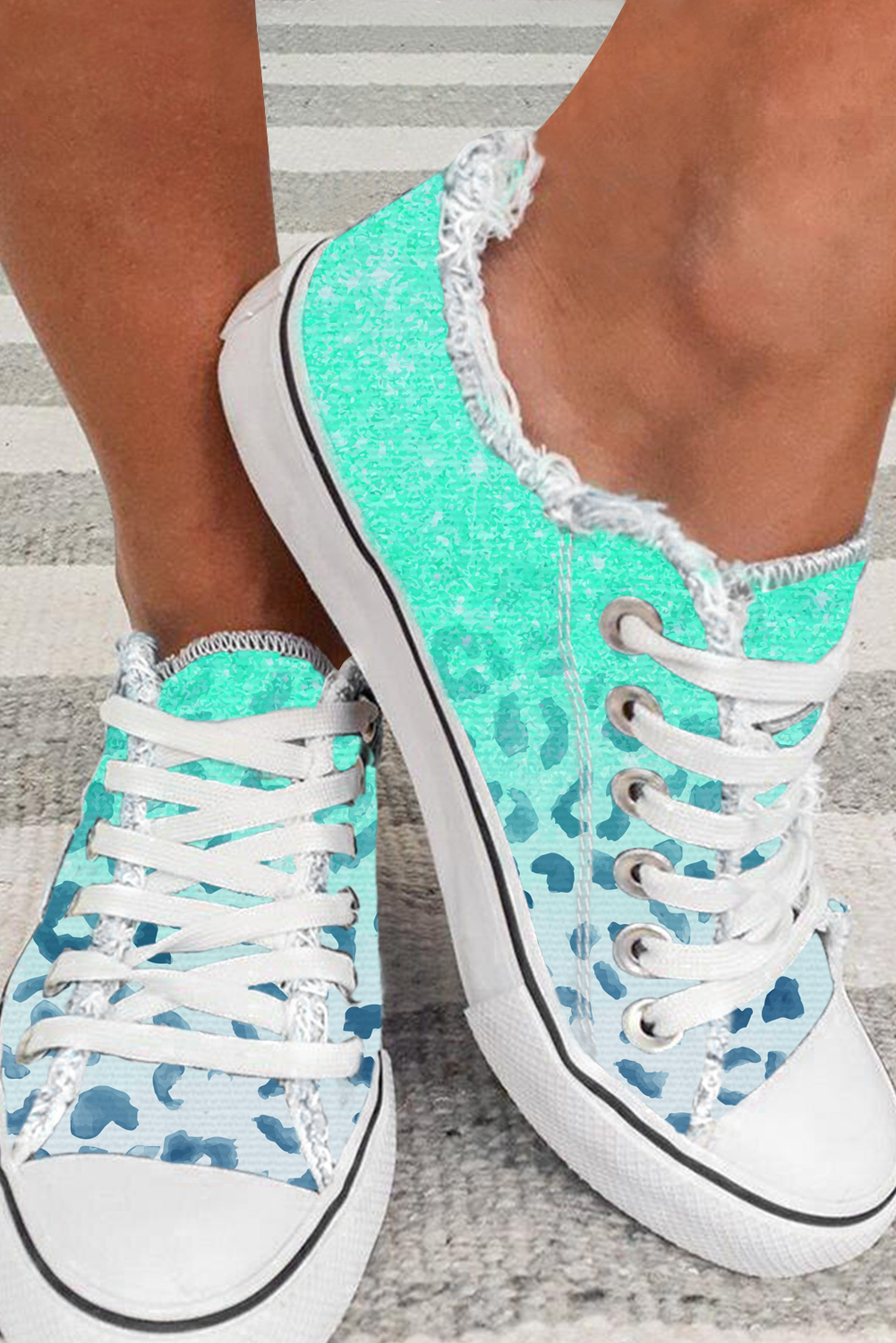 Green Ombre Leopard Print Casual Canvas Shoes