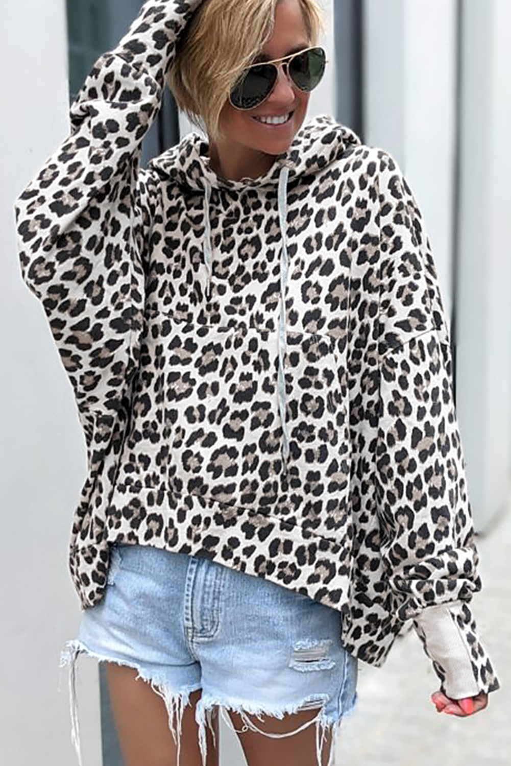Leopard Print Boxy Hoodie with Kangaroo Pocket