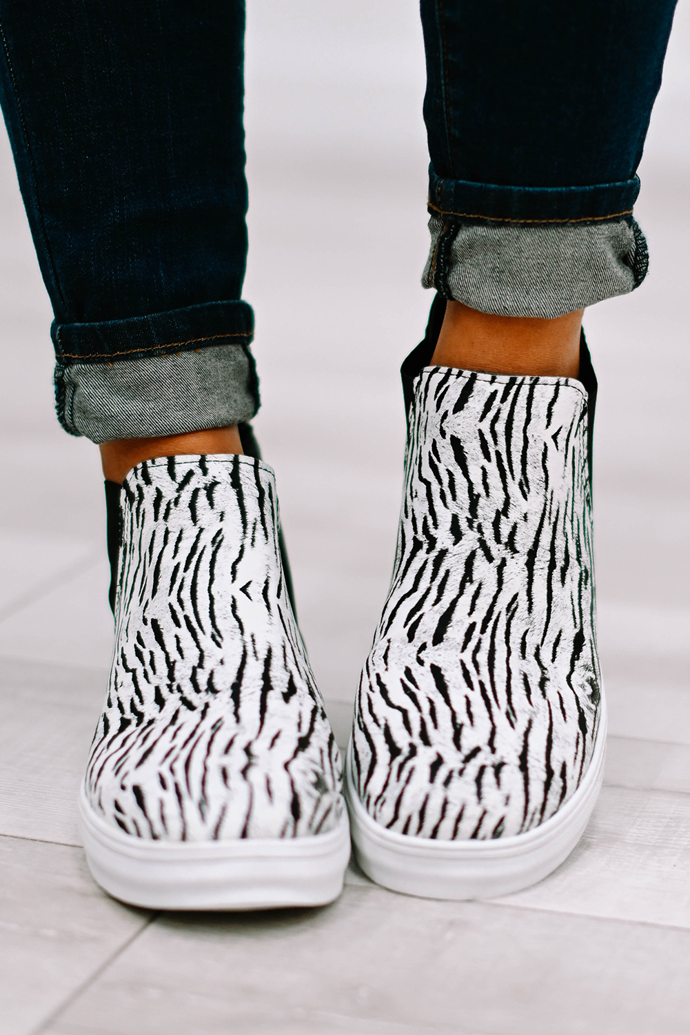 Stripe Zebra Print Contrast Splice Flat Booties