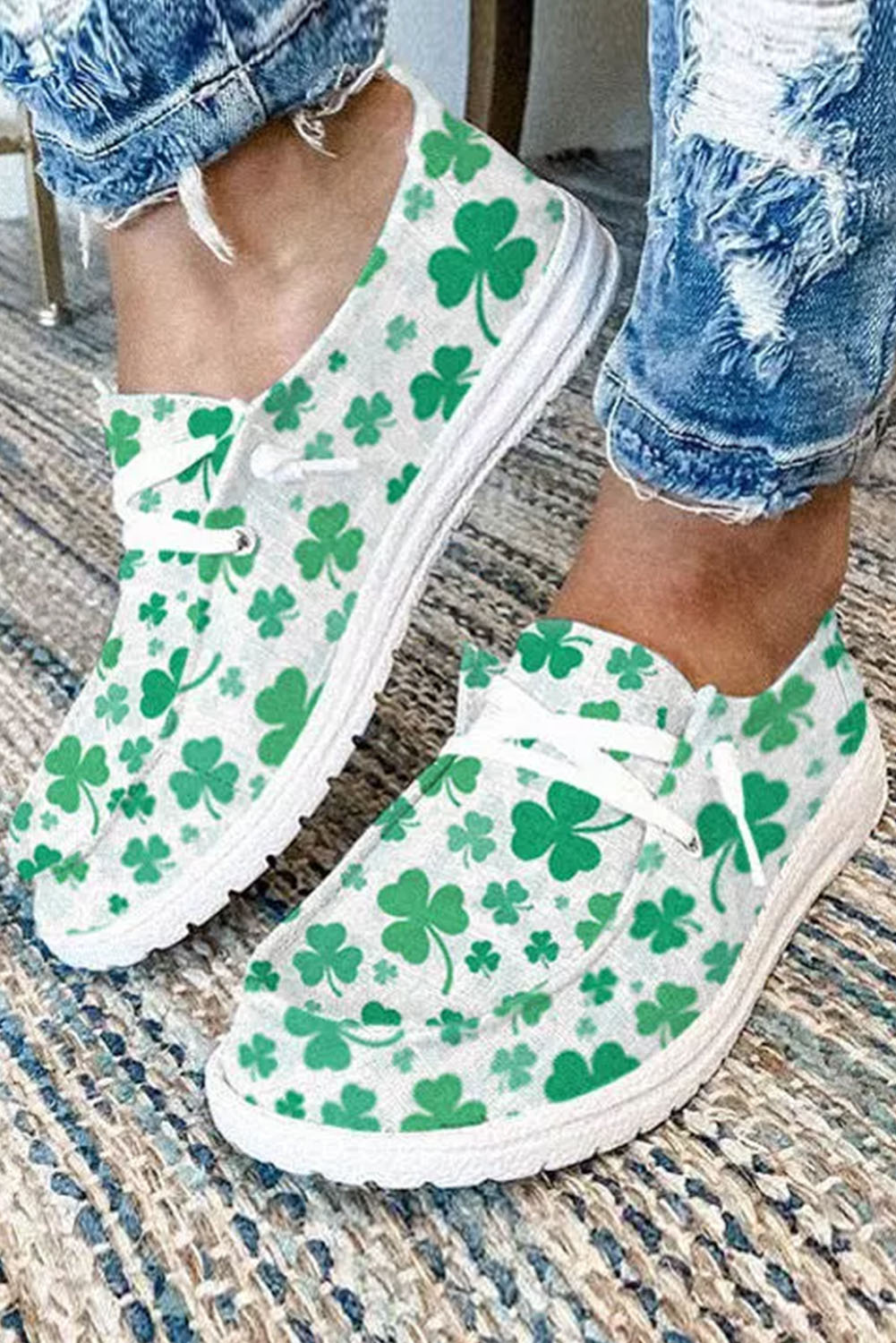 Green St. Patricks Clover Print Slip On Canvas Shoes