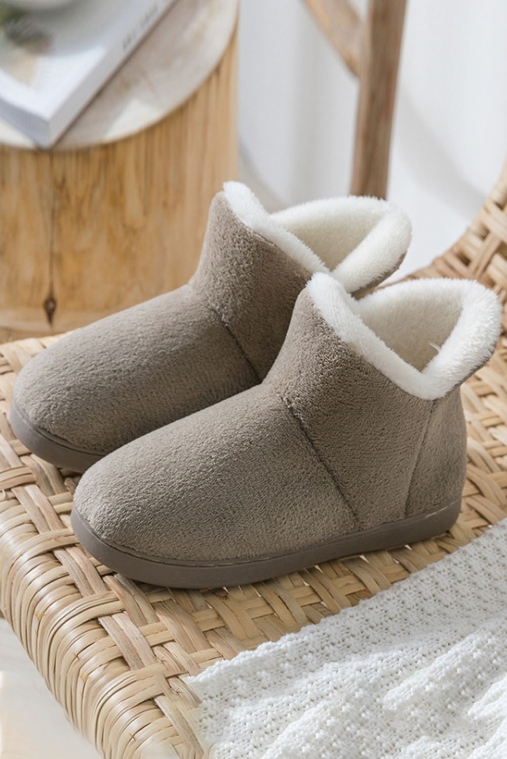 Khaki Minimalist Fuzzy Winter Boots
