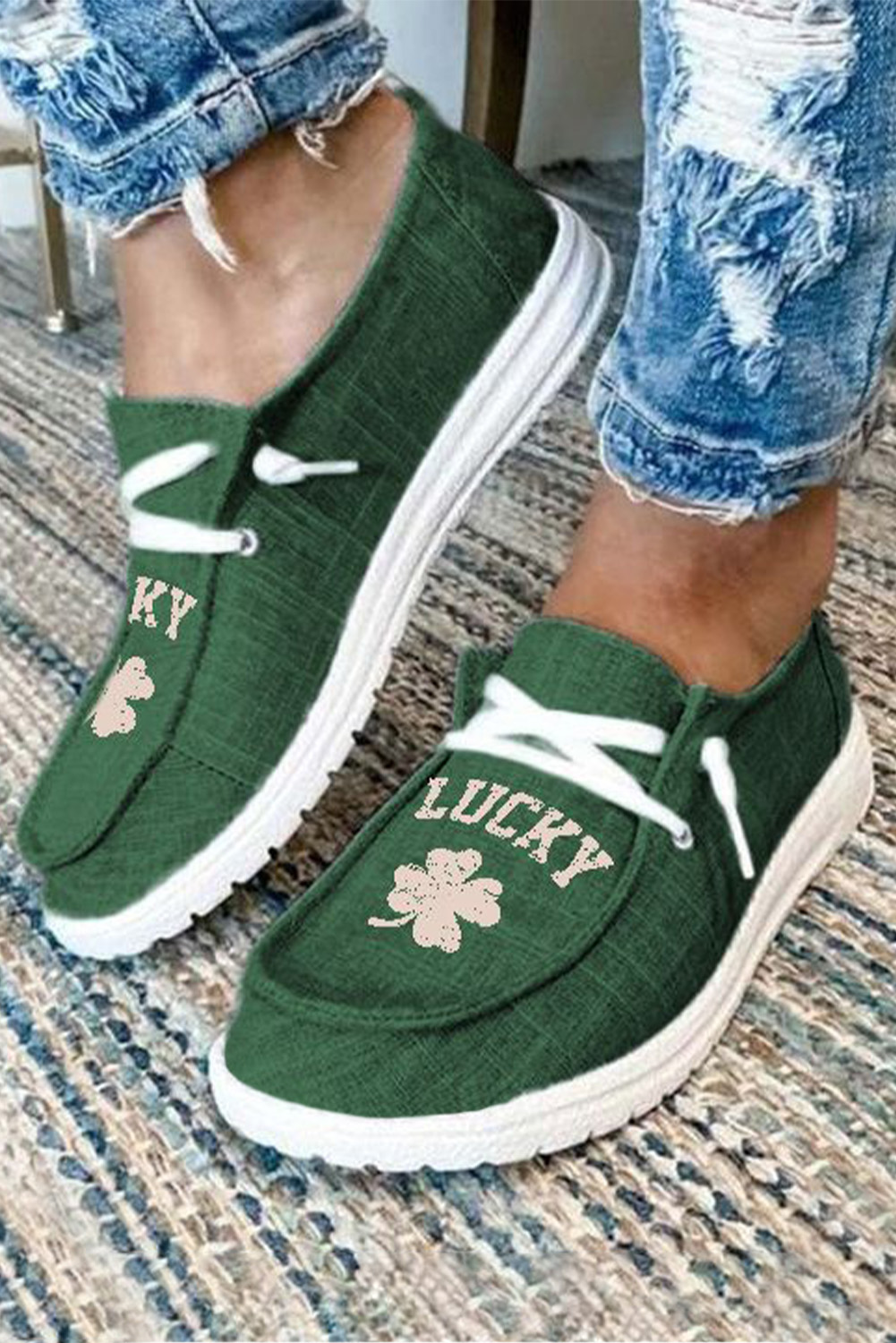 Green Lucky Clover Lace up Slip on Shoes