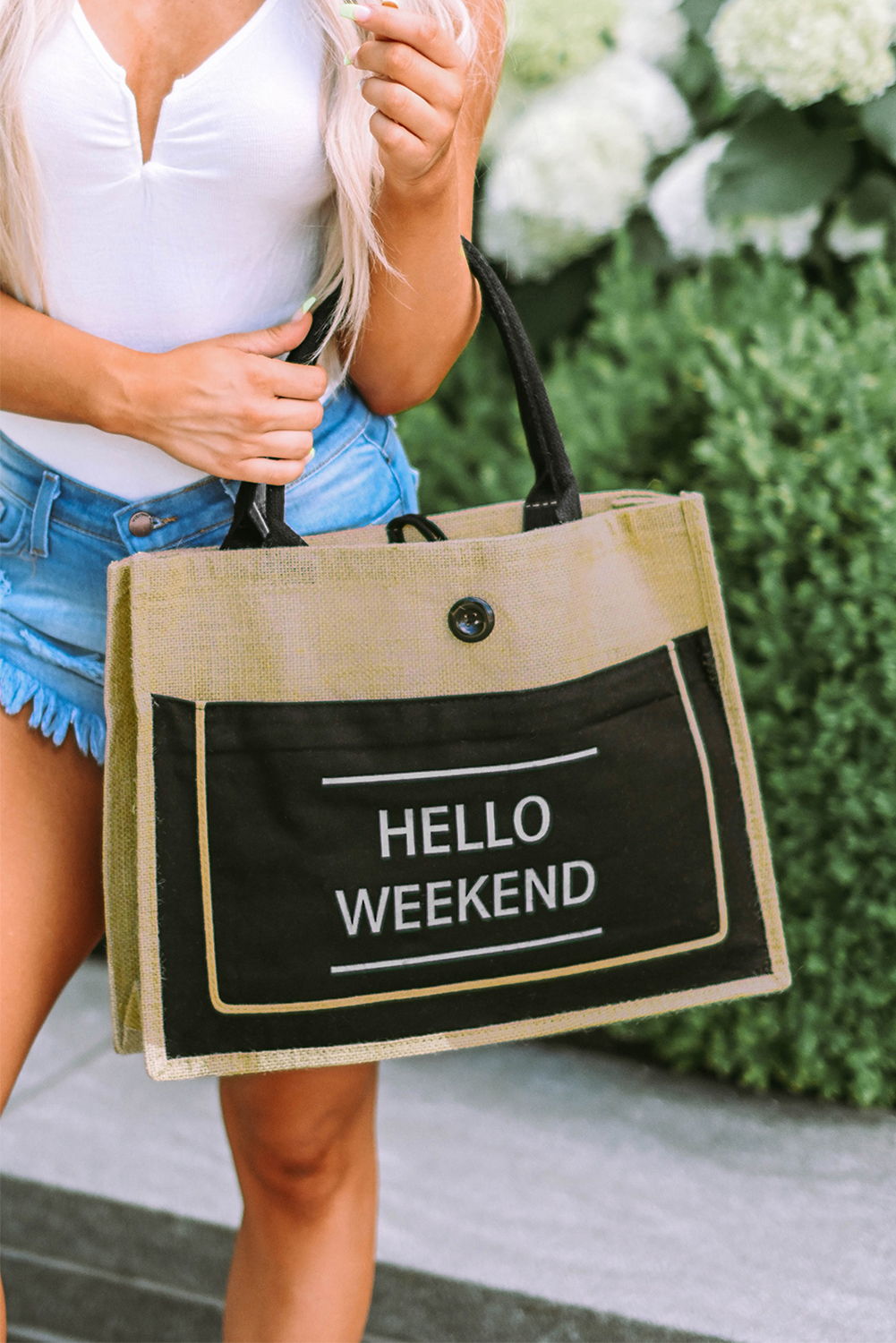 Black Hello Weekend Beach Totebag