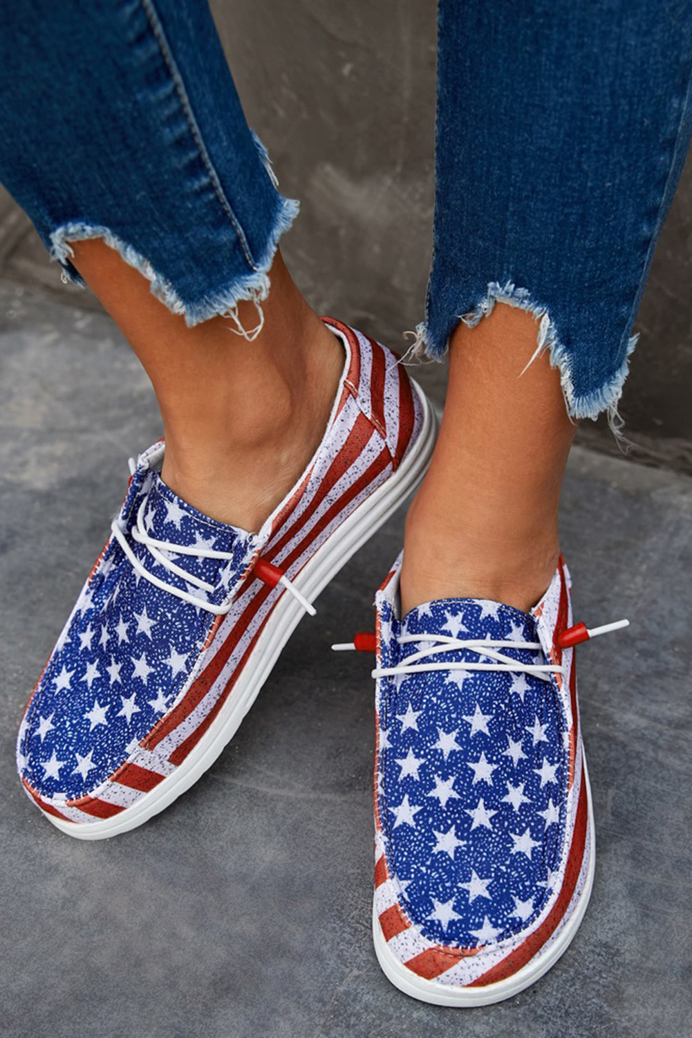 Red USA Flag Pattern Slip On Flat Sneakers
