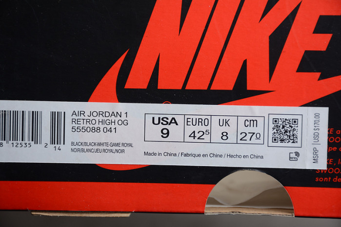 Air Jordan 1 Retro High OG Royal Toe 555088- 041