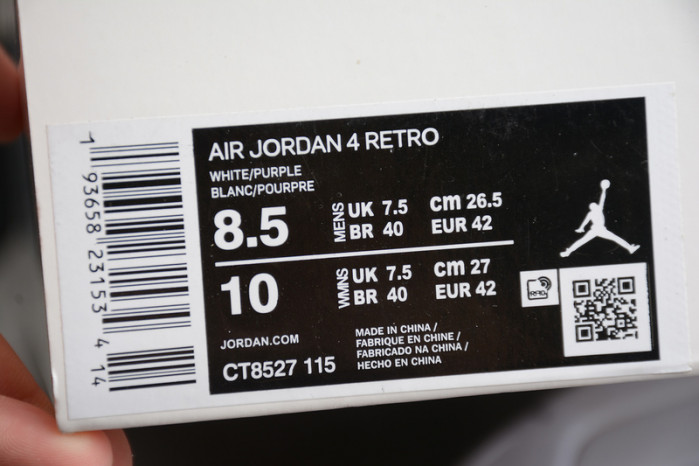 Air Jordan 4 Retro Pure Money white purple CT8527-115