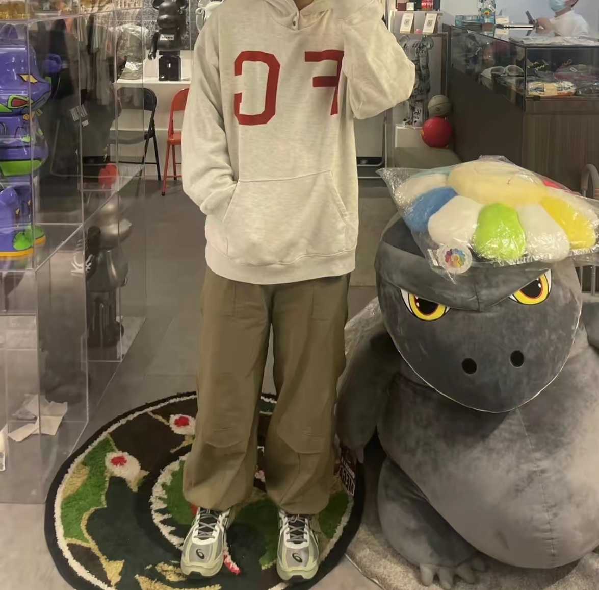 FOG large LOGO red flocked hoodie