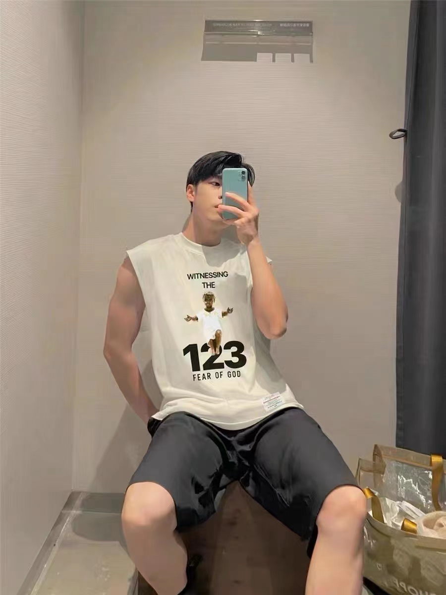 RRR123 x Fear OF God joint black print vest