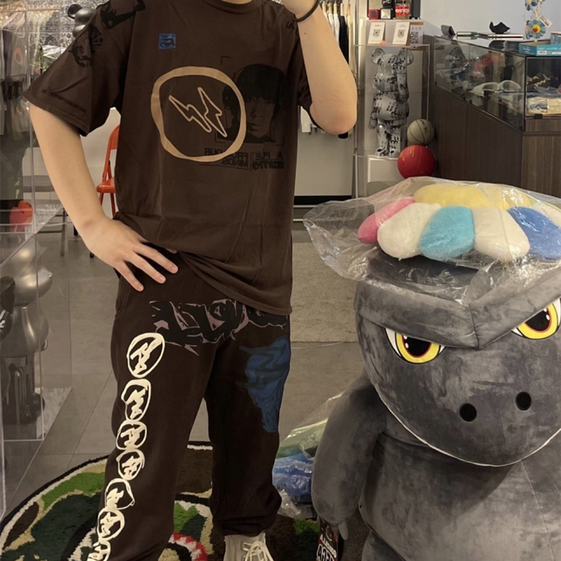 Travis Scott Joint model Hiroshi Fujiwara DJ face printing short sleeves