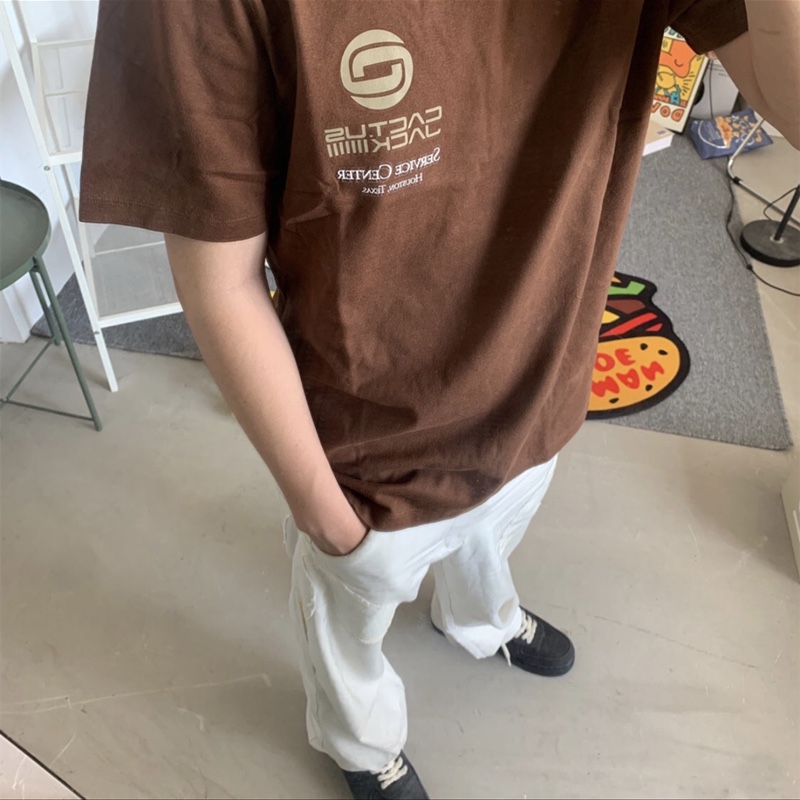 Travis Scott Solid color letter pattern printing short sleeves