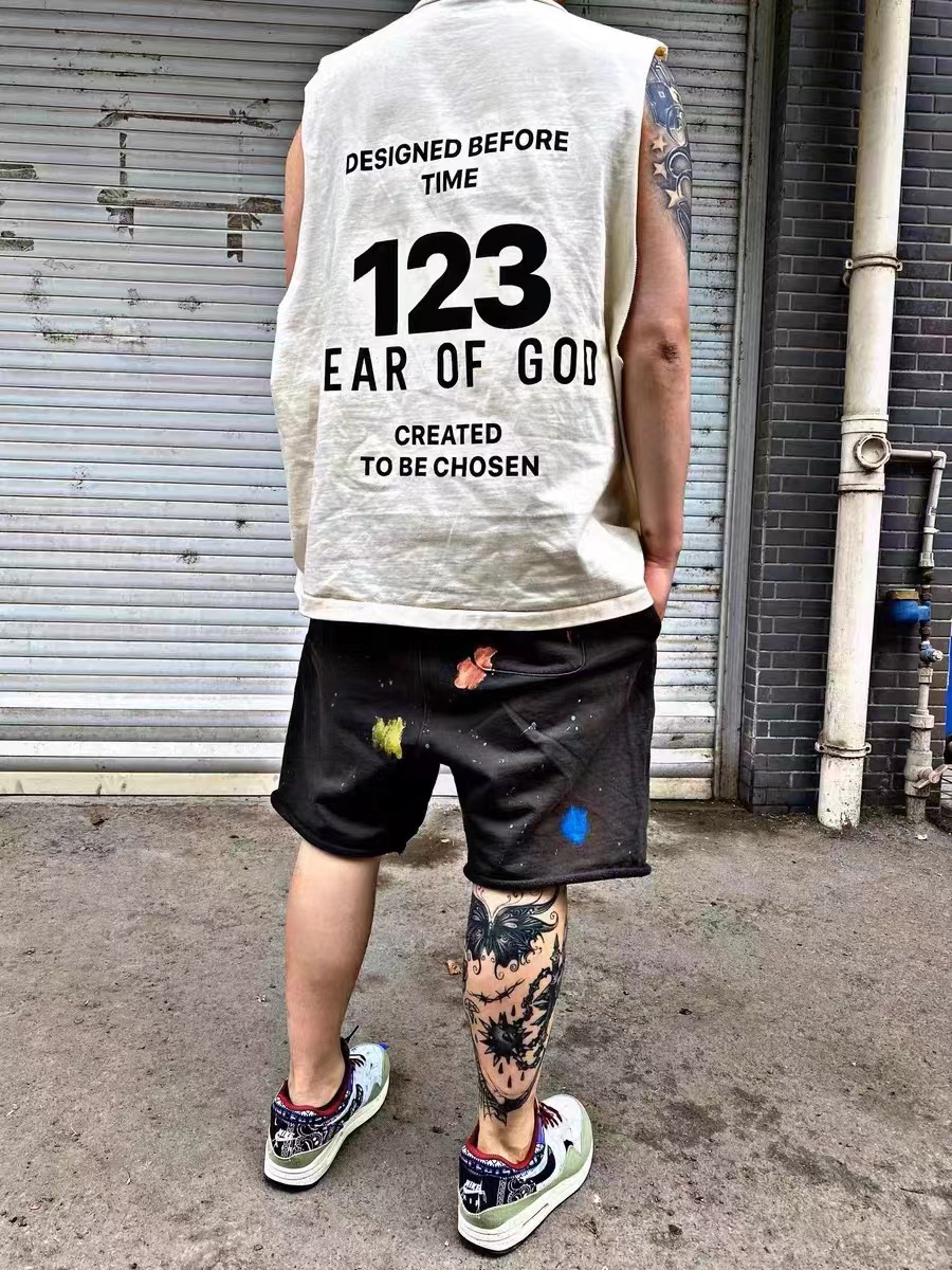RRR123 x Fear OF God joint black print vest
