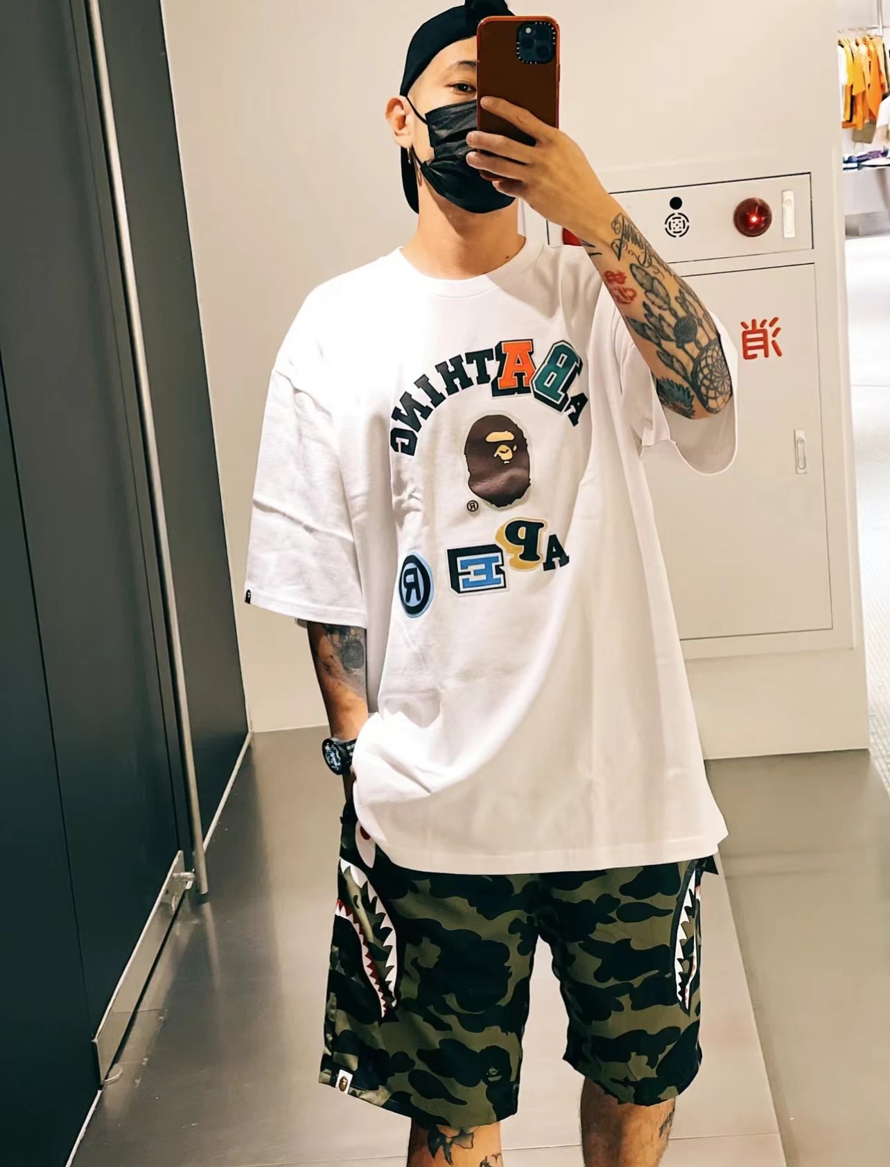 BAPE ape head logo colorful print short sleeves