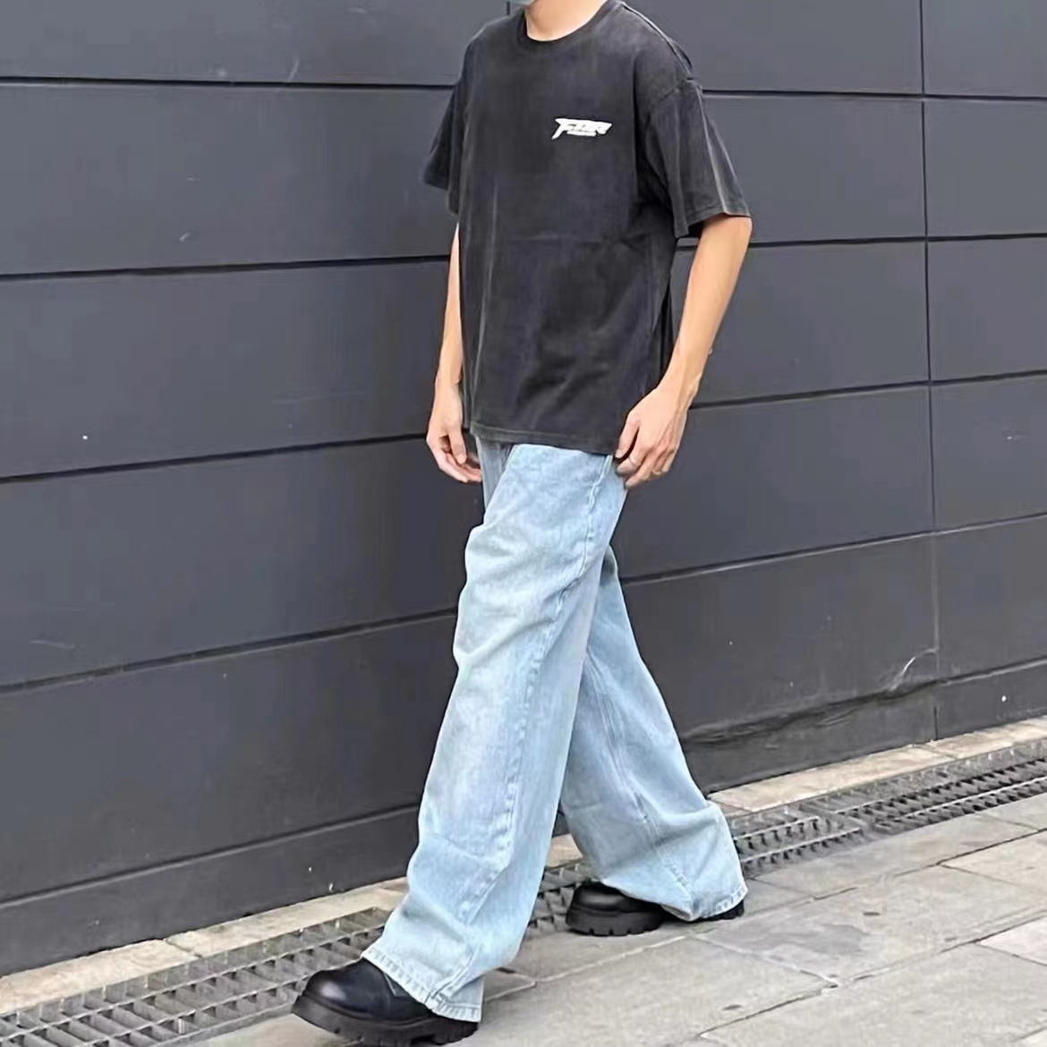 FAR.ARCHIVE Washed Letter Print Short Sleeve T-Shirt