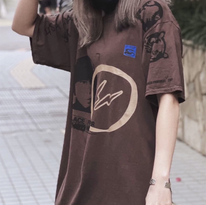 Travis Scott Joint model Hiroshi Fujiwara DJ face printing short sleeves