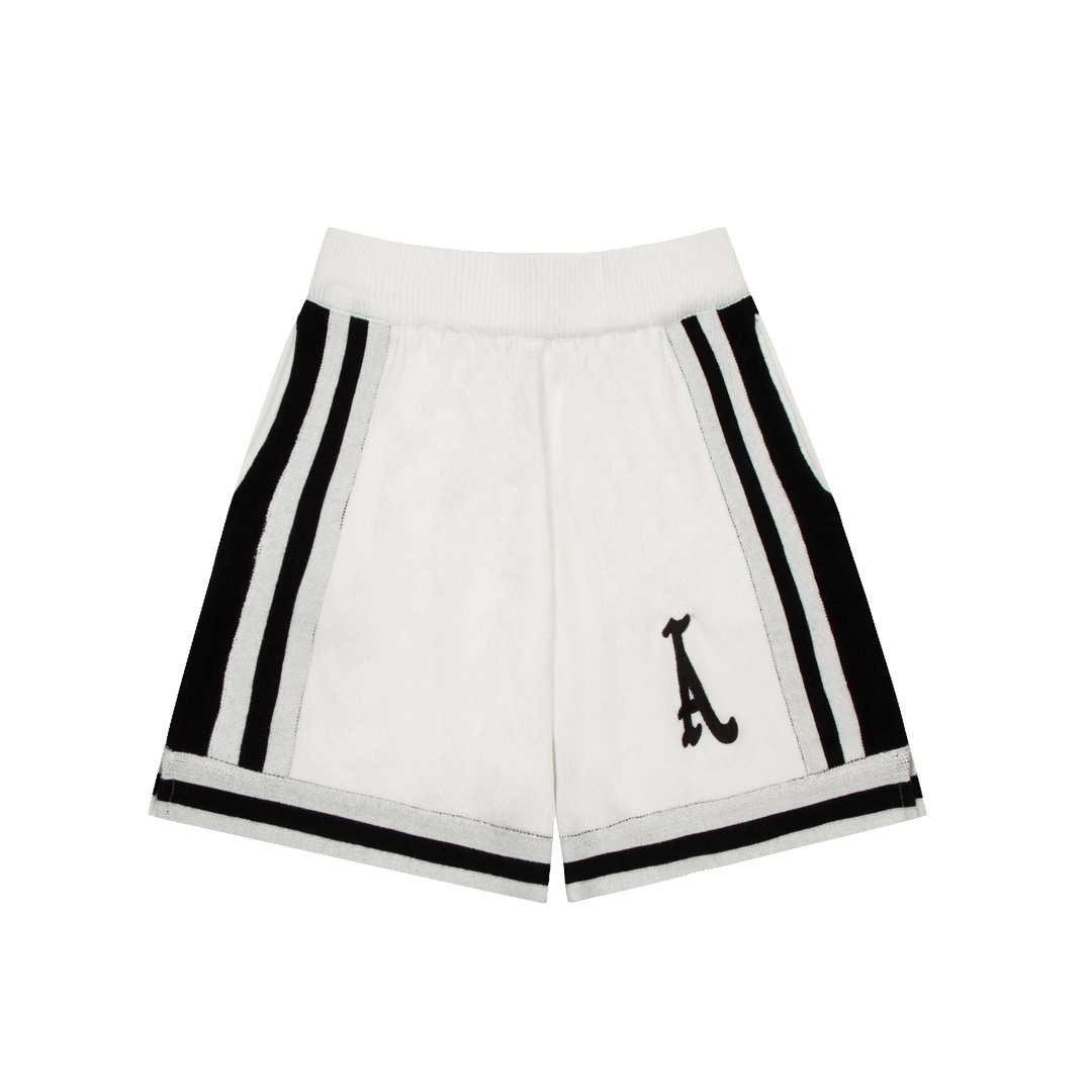 Letter A black and white striped knitted shorts
