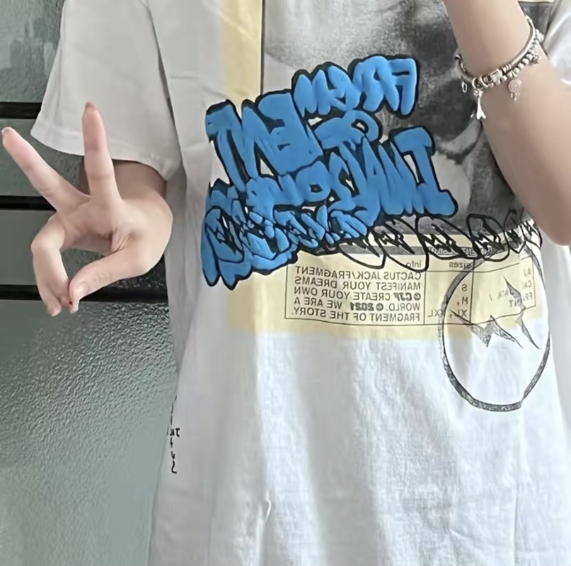 Travis Scott Joint badge style Logo letter foam printing round collar and short sleeves