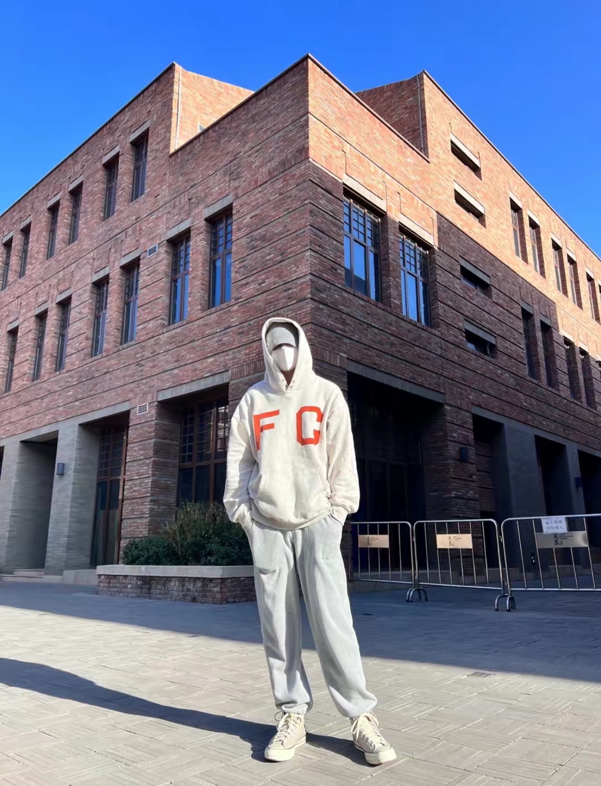 FOG large LOGO red flocked hoodie