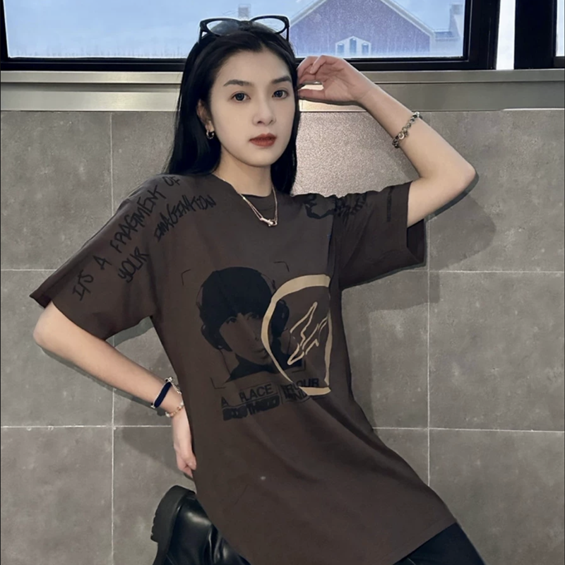 Travis Scott Joint model Hiroshi Fujiwara DJ face printing short sleeves