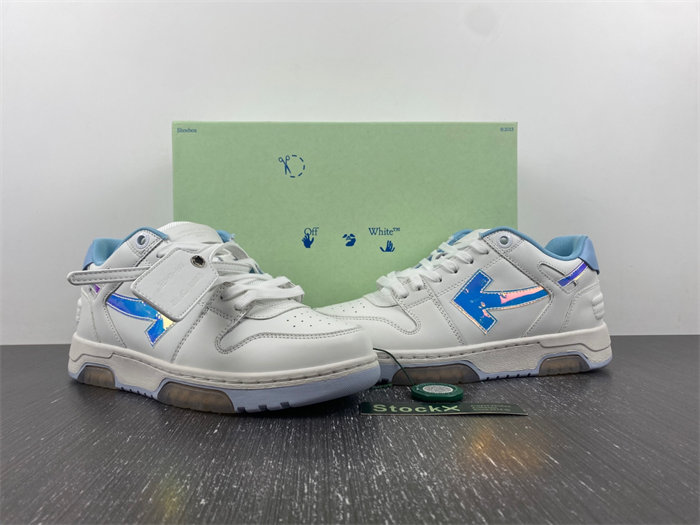 OFF-WHITE Out Of Office OOO Low Tops White Iridescent Blue OMIA189F21LEA0030181