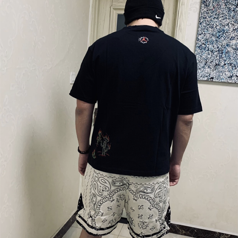 Travis Scott Flame printing water drill round collar and short sleeves