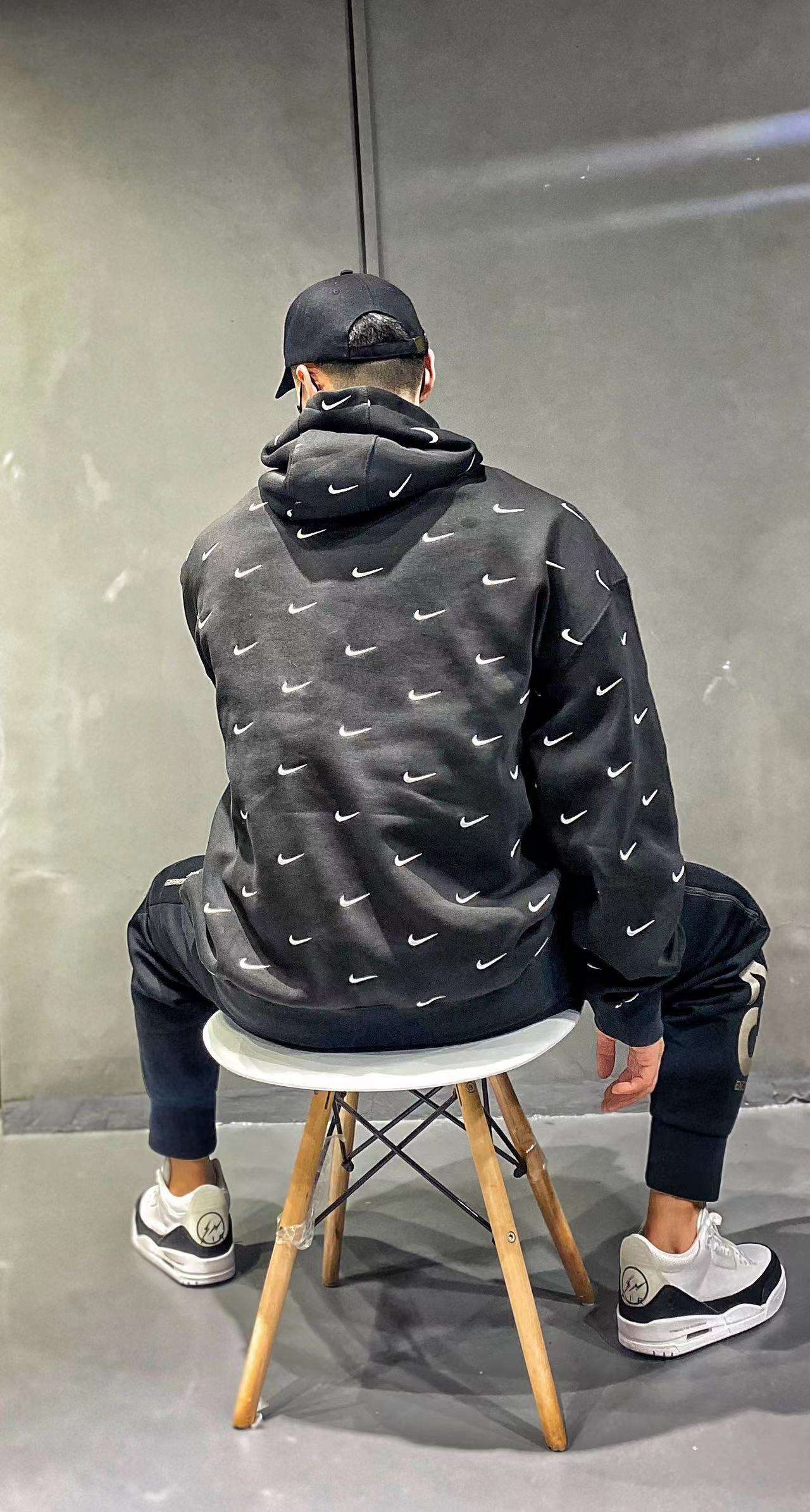 NK swoosh Nike full hook embroidery sports department hooded sweatshirt