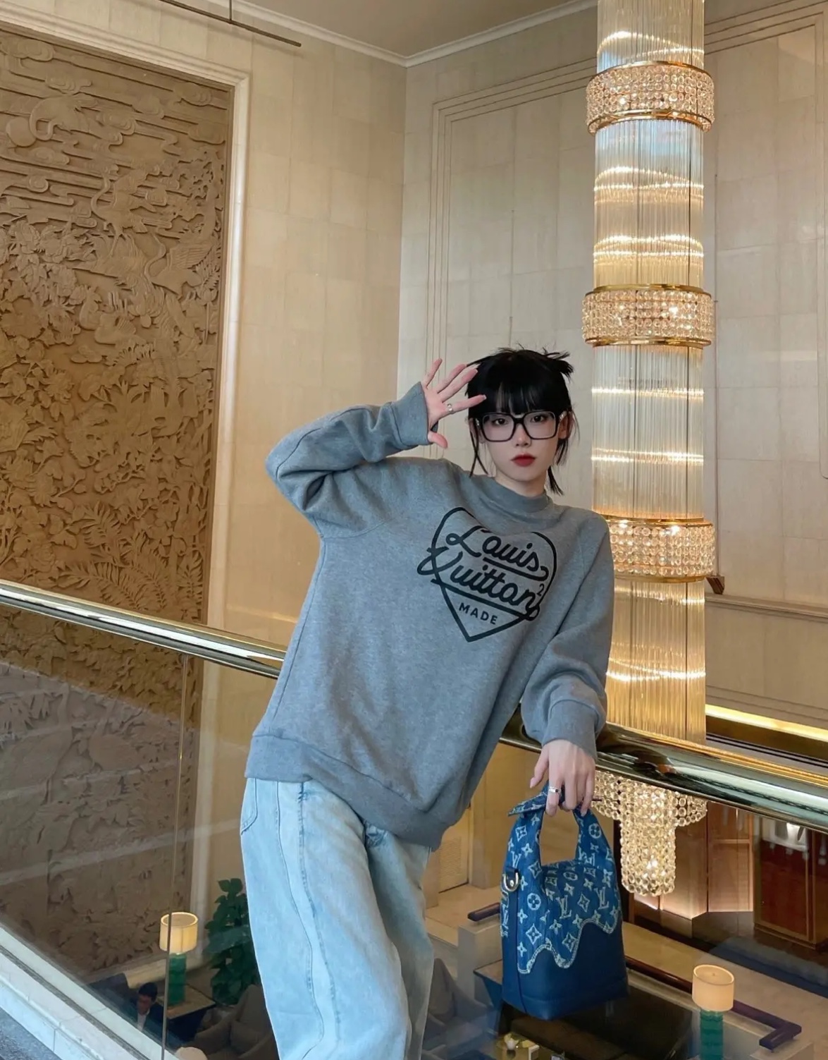 L× Nigo 2022ss co-branded version 2.0 love foam print round neck sweater