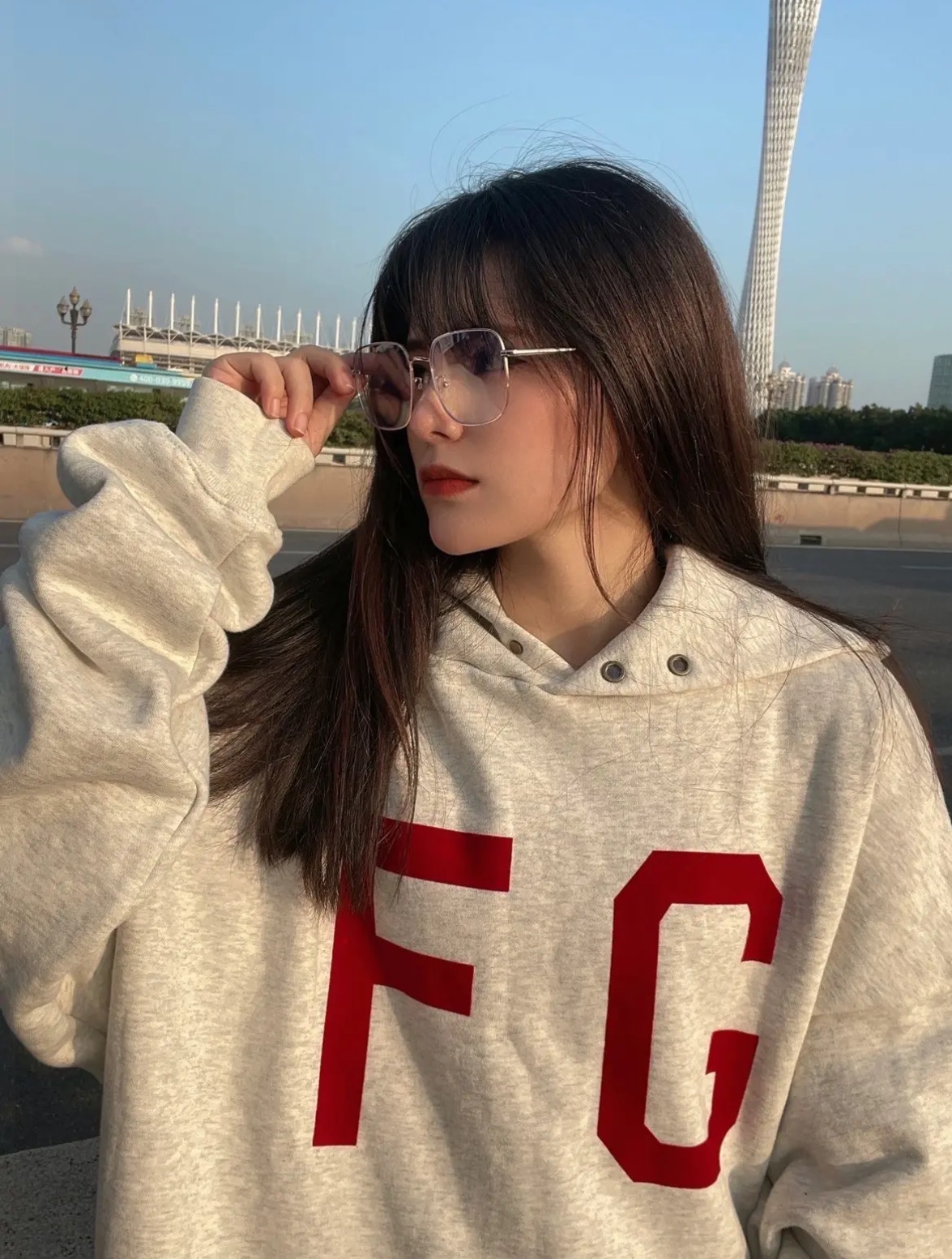 FOG large LOGO red flocked hoodie