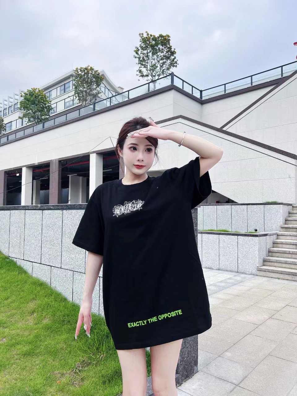 OW embroidery flocking print pattern short sleeve