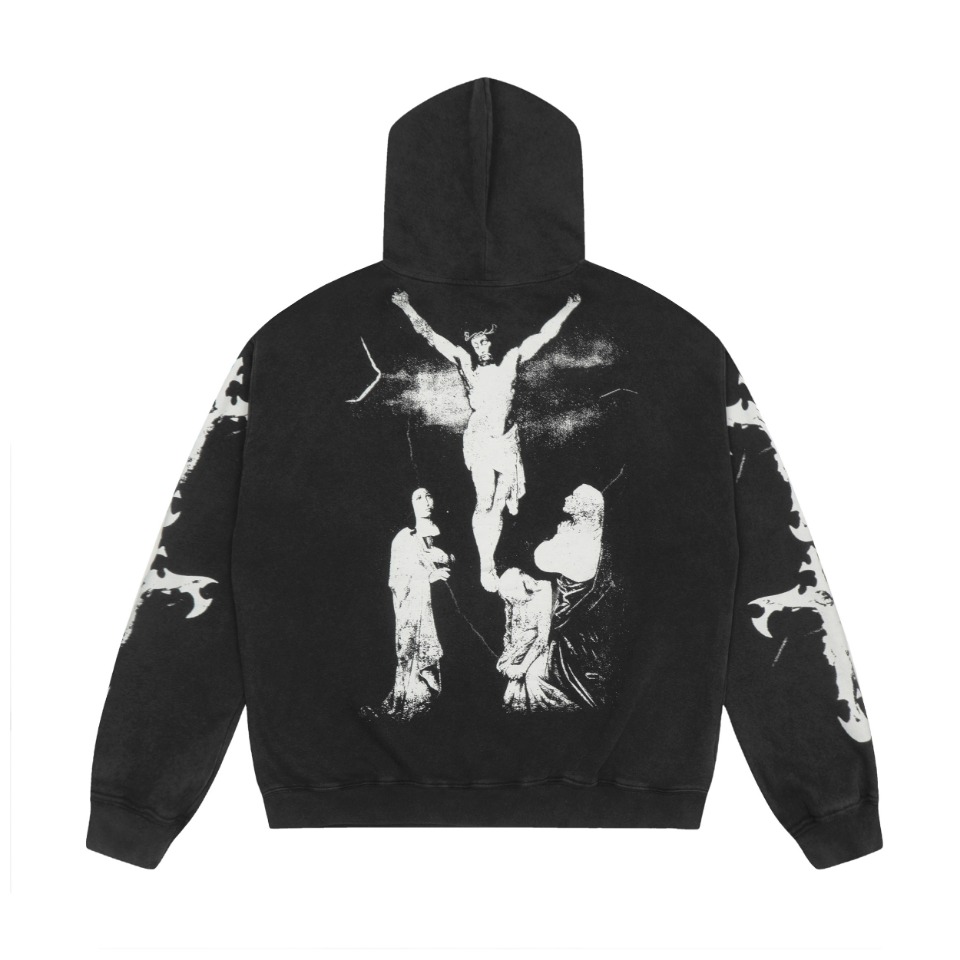 Saint Mich@el tears washed distressed salt-treated 400g heavy-weight vintage terry cloth hoodie