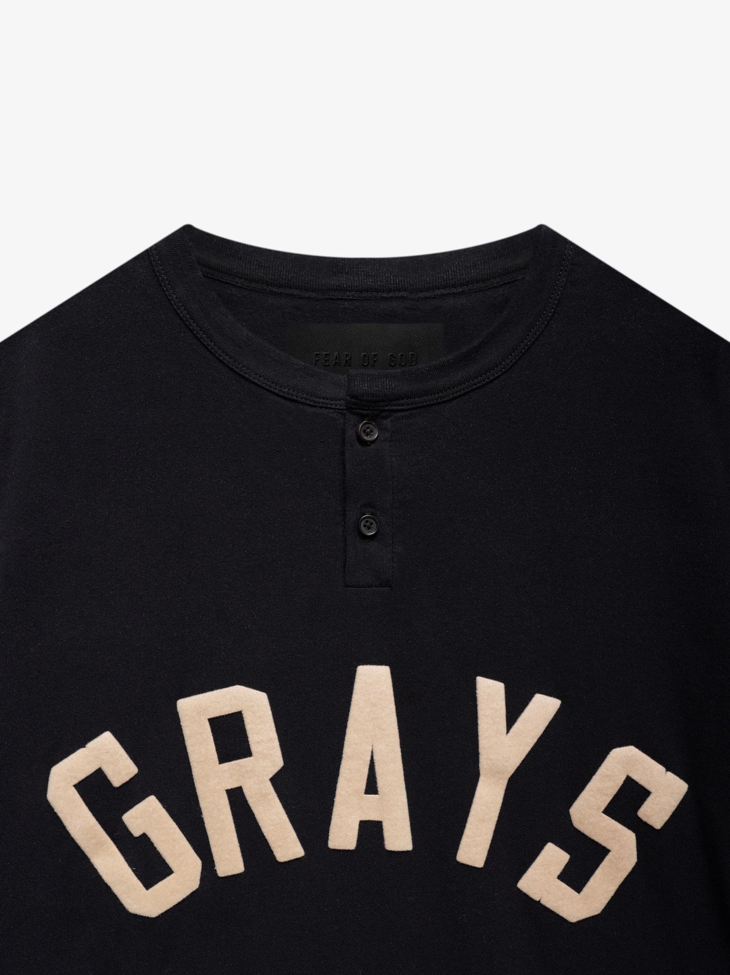 FEAR OF GOD GRAYS Henley collar letter flocking print short T-shirt