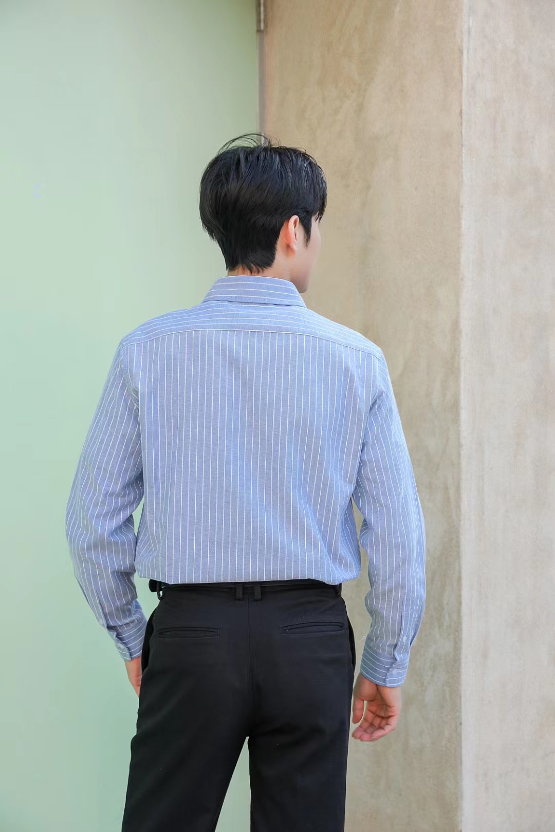 C3  Small Embroidered Vertical Stripe Long Sleeve Shirt