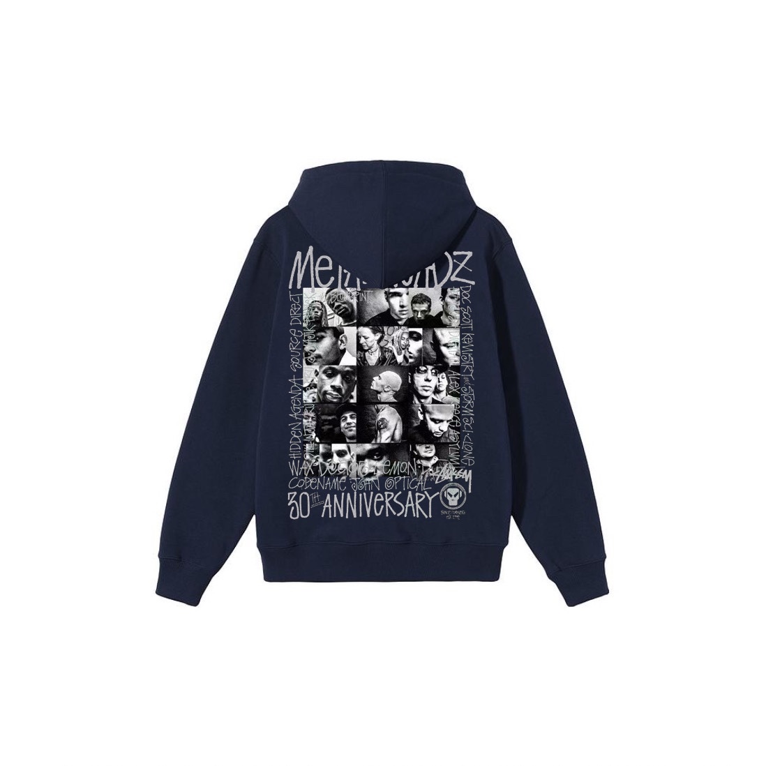 Stu$$y x Metalheadz SS24 collaboration hoodie with chest logo and character graphic print