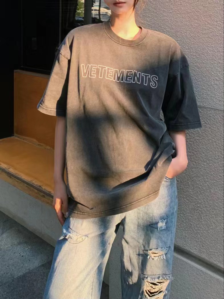 Vetements 23SS Washed Letter Embroidered Short Sleeve T-Shirt