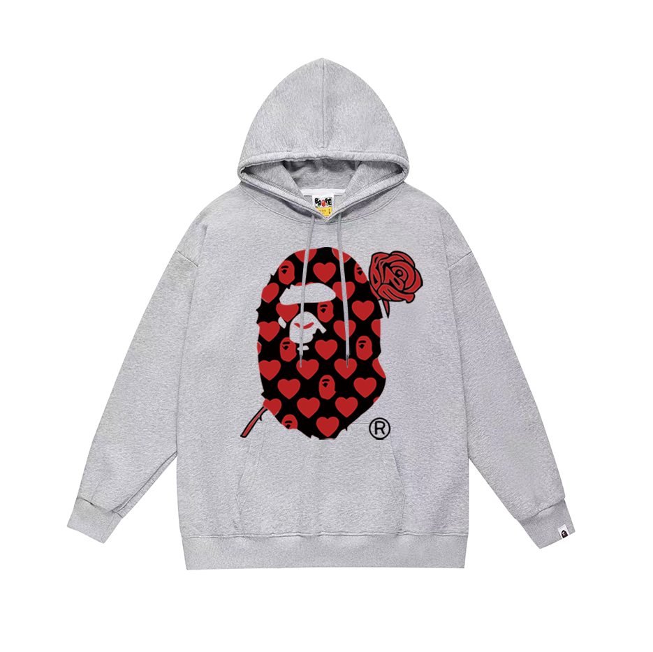 BAPE red rose Ape Head heart graphic hoodie