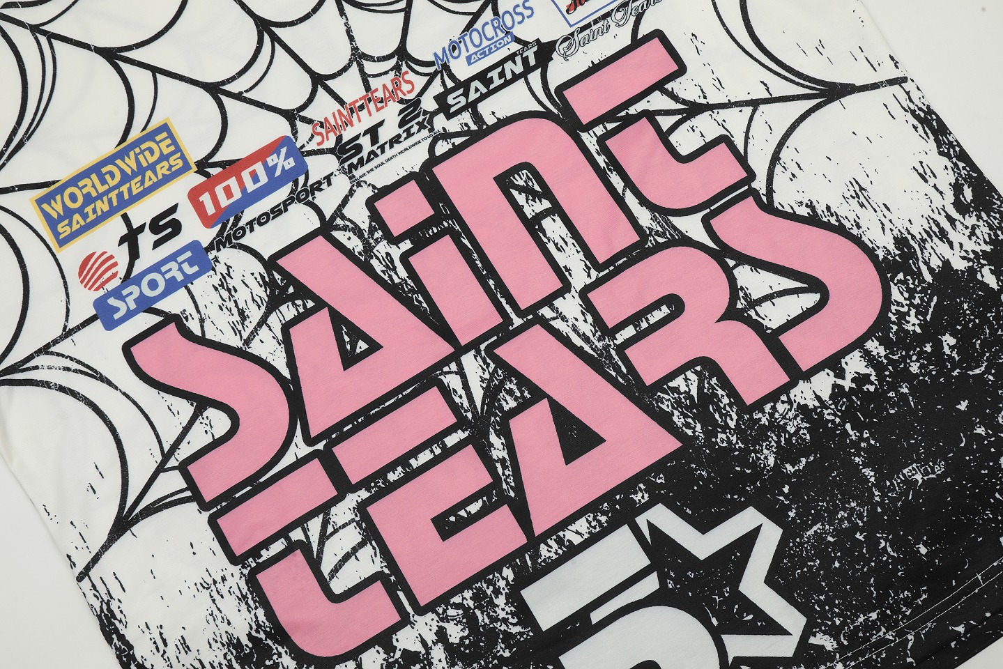 Saint Mich@el Tears Full Print Long Sleeve White Pink T-Shirt