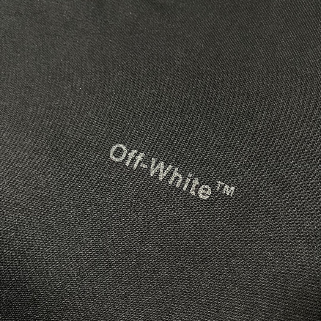 Ow overlapping slash printed short-sleeved black tape T-shirt