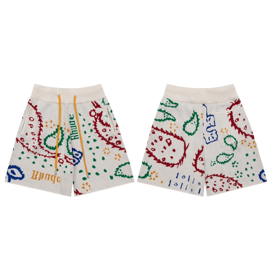 Rhud3 2023ss men's and women's same style cashew flower knitted shorts