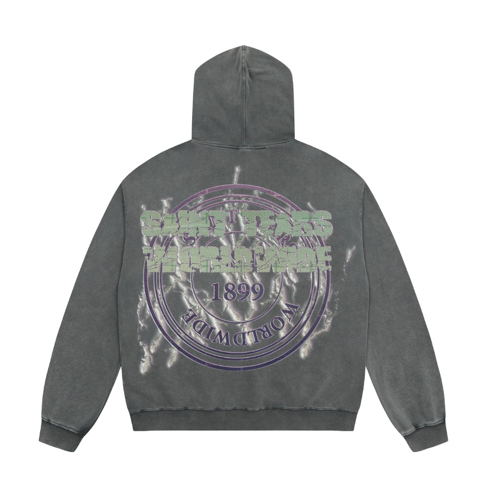 Saint Mich@el tears washed distressed salt-treated 400g heavy-weight vintage terry cloth hoodie in gray