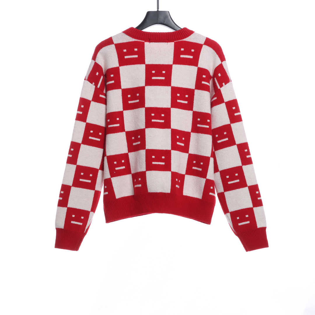 22S SACNE STUDIOS Checkerboard Square Smiley Crew Neck Sweater