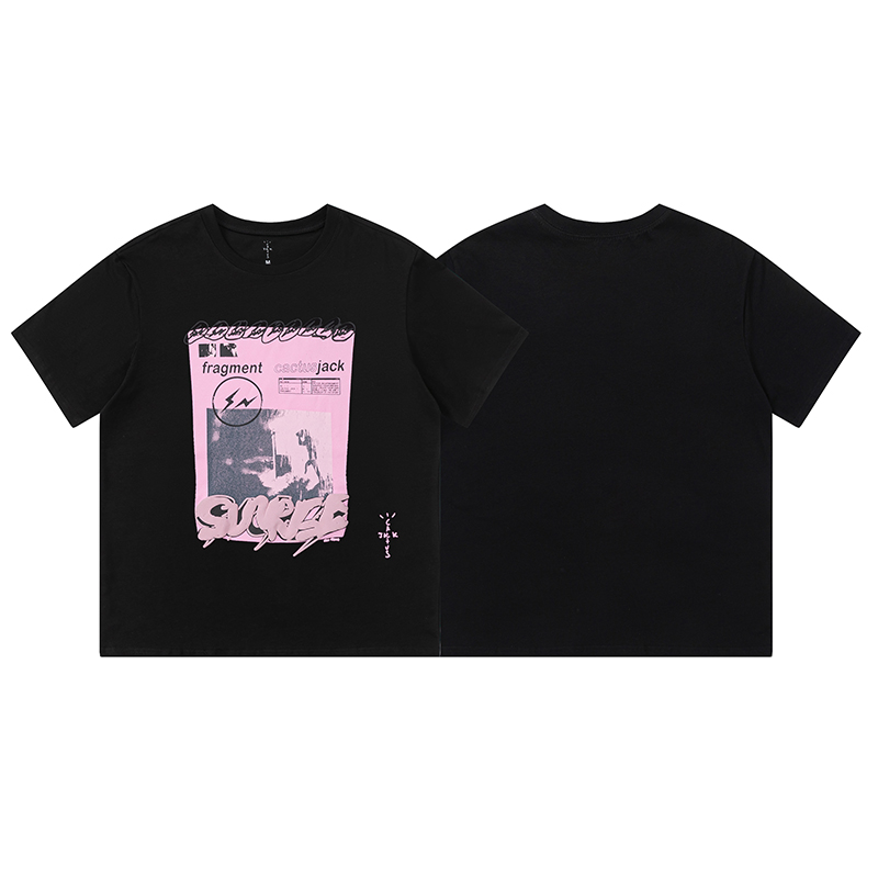 Travis Scott Lightning Fujiwara letter printing pattern short sleeves