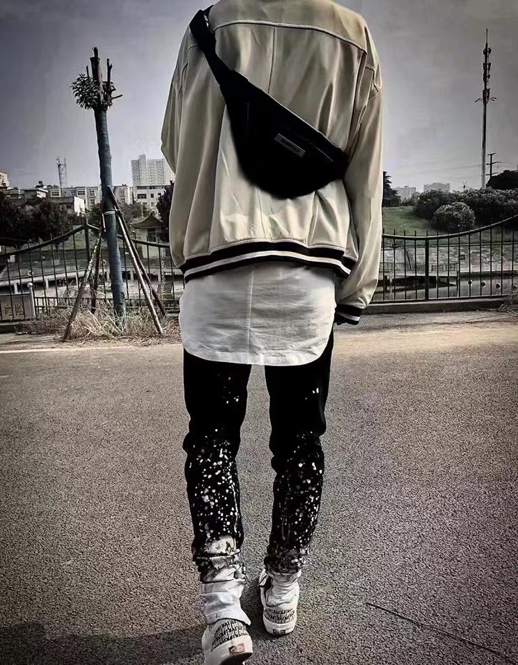 FOG Season 5 Washed Old Black Splashed Ink Slim Fit Small Feet Zipper Jeans