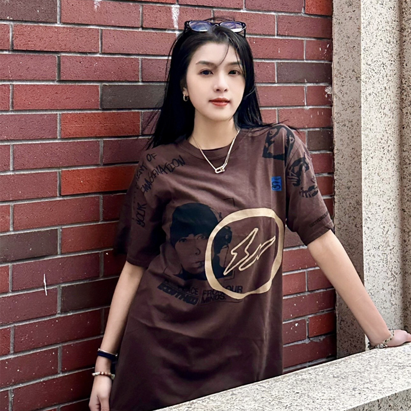 Travis Scott Joint model Hiroshi Fujiwara DJ face printing short sleeves