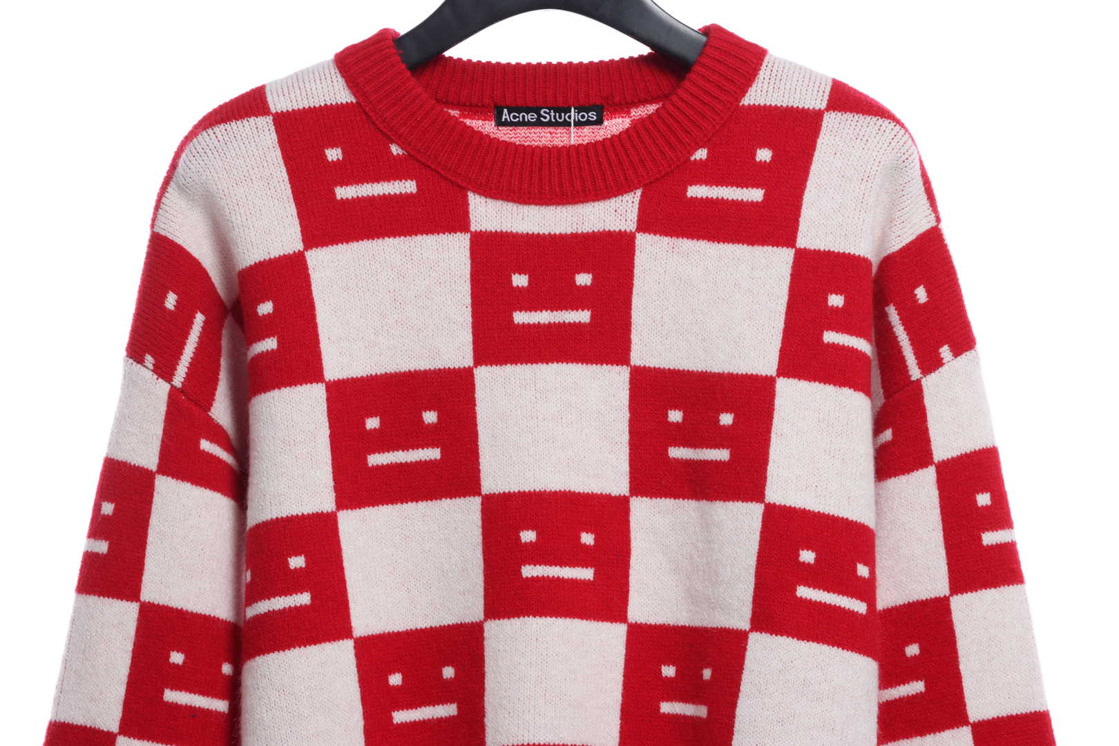 22S SACNE STUDIOS Checkerboard Square Smiley Crew Neck Sweater