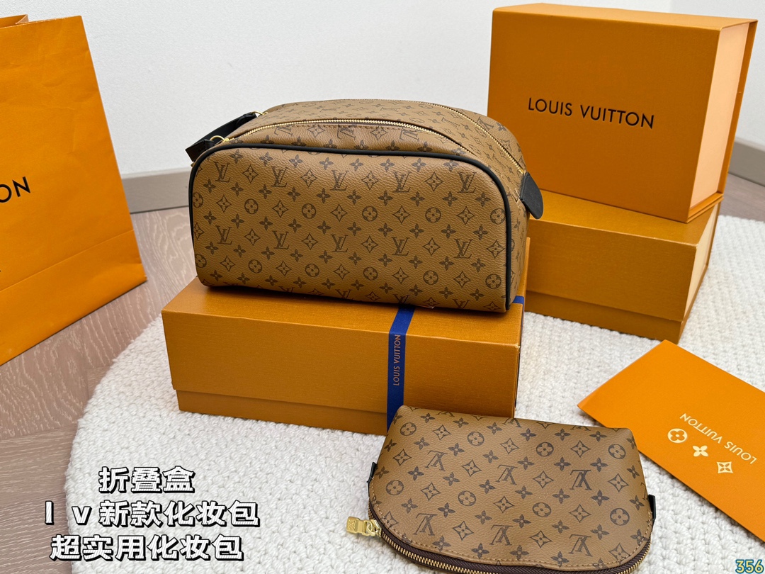 LV Leather Cosmetic Bags Storage bag Wash bag High quality