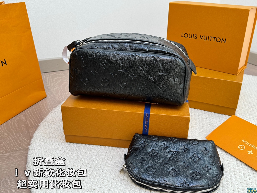 LV Leather Cosmetic Bags Storage bag Wash bag High quality