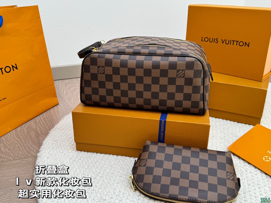LV Leather Cosmetic Bags Storage bag Wash bag High quality