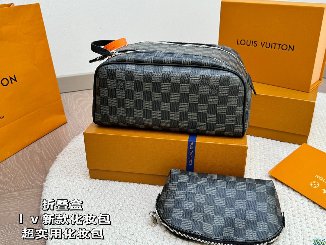 LV Leather Cosmetic Bags Storage bag Wash bag High quality